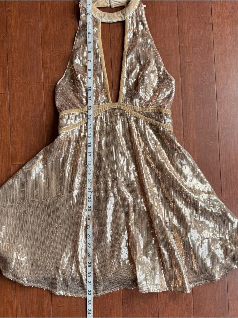 Free‎ People Rose Gold Sequin Halter Mini Dress Size 2 Open Back